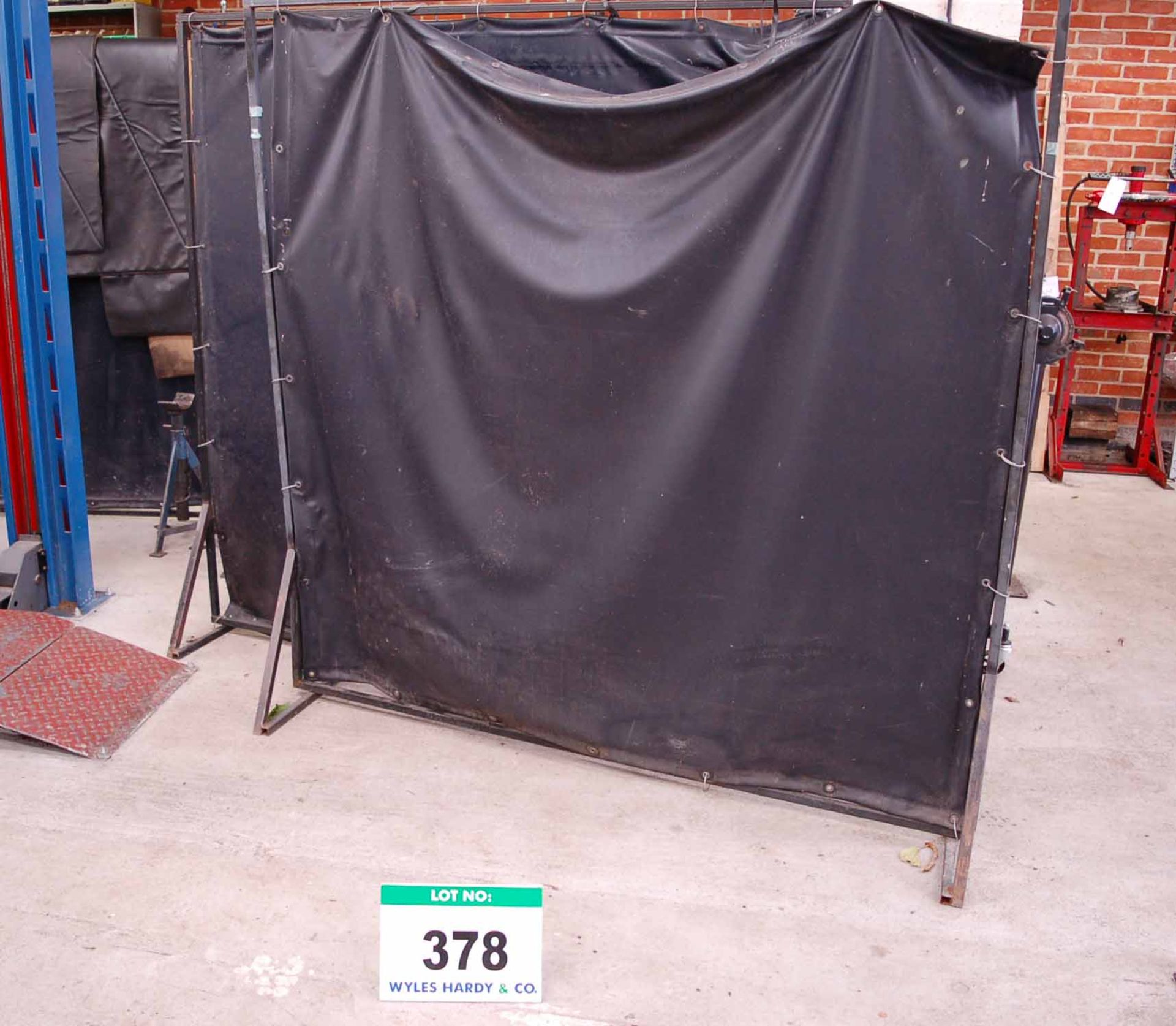 Three 6ft x 6ft Steel Framed Free Standing Black Plastic Welding Screens
