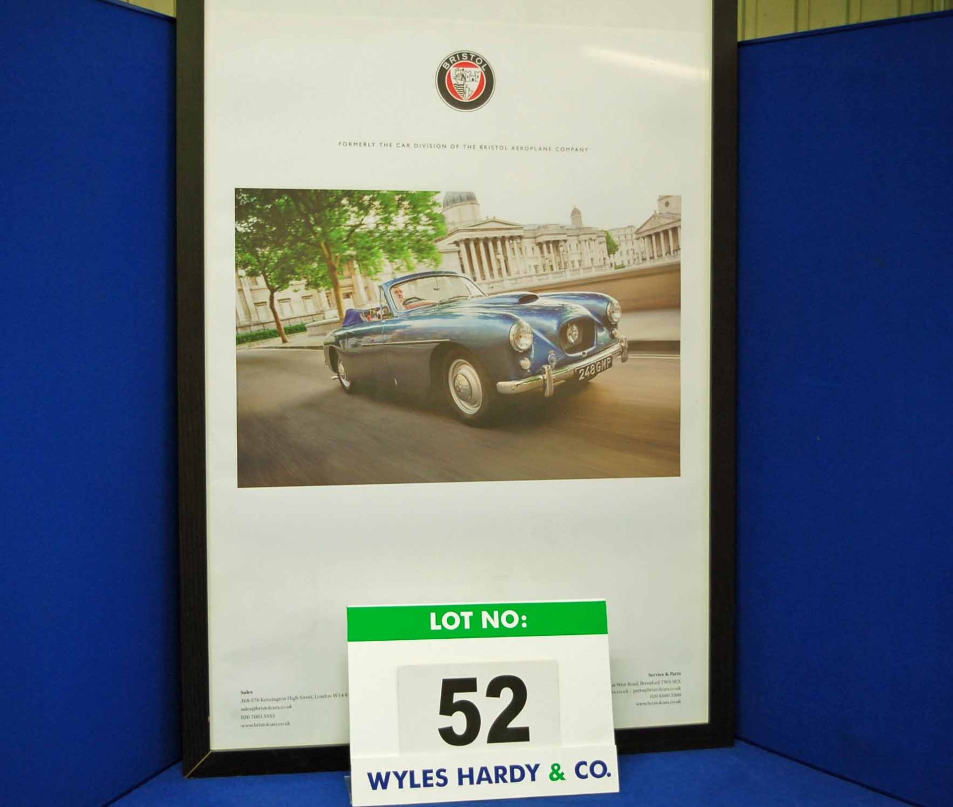 A Framed and Glazed Promotional Poster depicting 248 GMP, A Bristol 405 Drophead