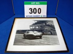 A Framed and Glazed Black and White Photograph showing Two 1954 Bristol 405 Race Cars at Speed at Le