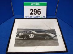 A Framed and Glazed Black and White Photograph showing A 1954 Bristol 450 Race Car at Speed, Mid