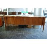 An ABESS Sapele Veneer Credenza with Twin Horizontal Sliding Tambour Doors, for restoration (Note:
