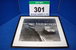 A Framed and Glazed Black and White Photograph showing 1955 Bristol 450 Race Cars Nos. 35 and 34