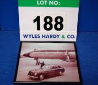 A Framed and Glazed Black and White Promotional Photograph of A Bristol 405 Saloon next to A Bristol