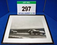 A Framed and Glazed Black and White Photograph showing 1954 Bristol 450 Race Cars Nos. 20 and 22
