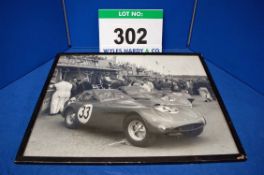 A Framed and Glazed Black and White Photograph showing 1955 Bristol 450 Race Cars Nos. 33, 34 and 35