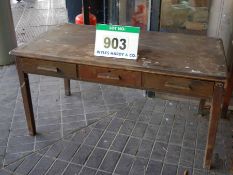 A Solid Timber 3-Drawer Works Desk bearing A Bristol Aeroplane Company Asset Tag (As Photographed)