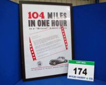A Framed and Glazed Promotional Poster commemorating The Bristol 401 104 miles in One Hour Record
