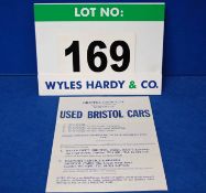 A Promotional Flier from Bristol Cars Ltd advertising for Used Bristol Motor Cars