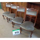 Four Wood Framed Green Velour Upholstered Dining/Visitors Chairs (Three on Castors)