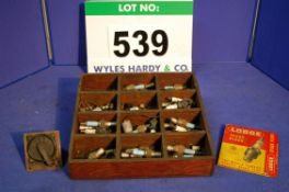 Approx. Thirty Five K.L.G. Small Gauge Vintage Racing Spark Plugs, As Found, in a Wooden Tray