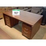 A Mahogany Veneer Slab Ended Office Table with 2 Matching Independent 3-Drawer Under Desk Pedestals