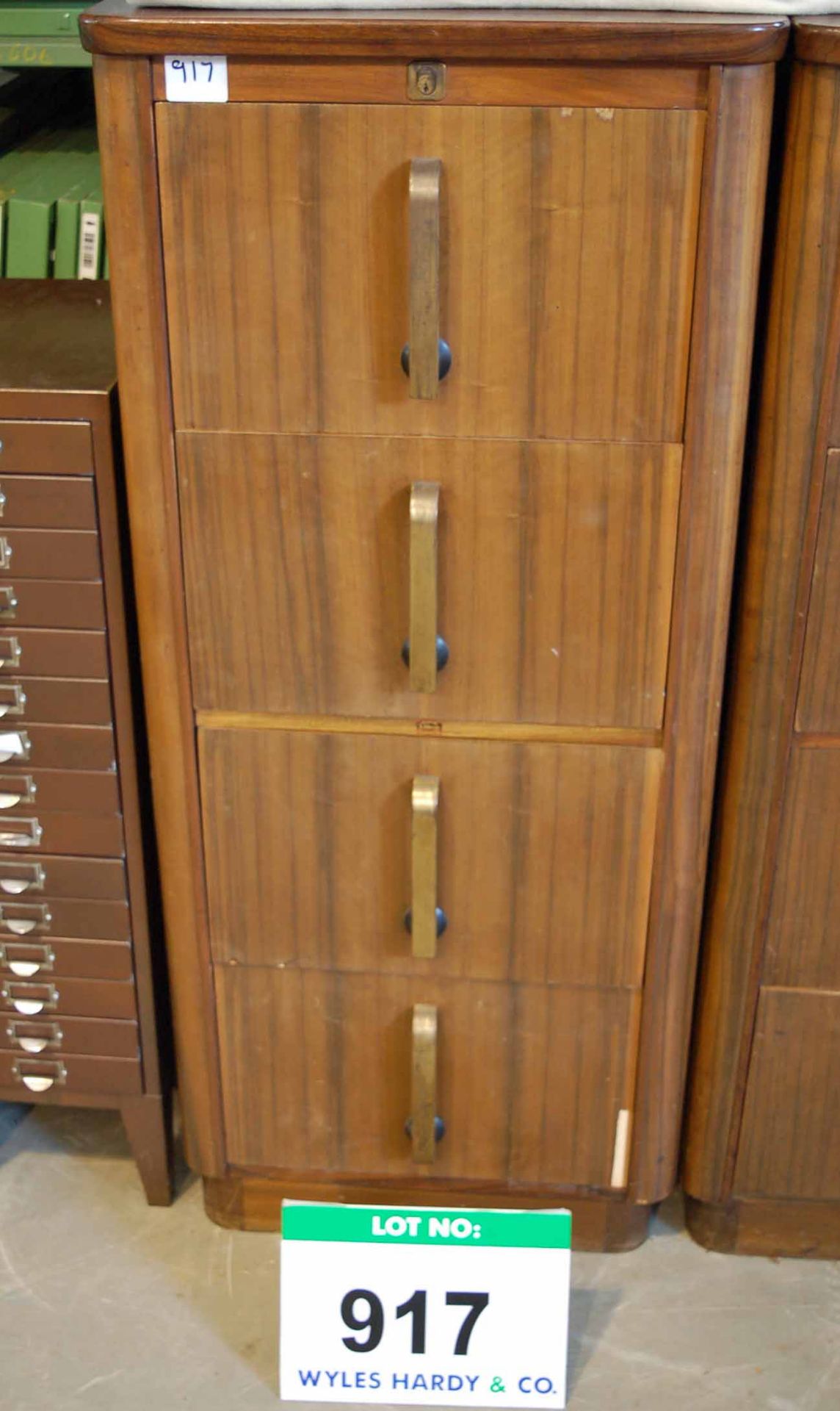 An ABESS Art Deco Design Sapele Veneer 4-Drawer Filing Cabinet