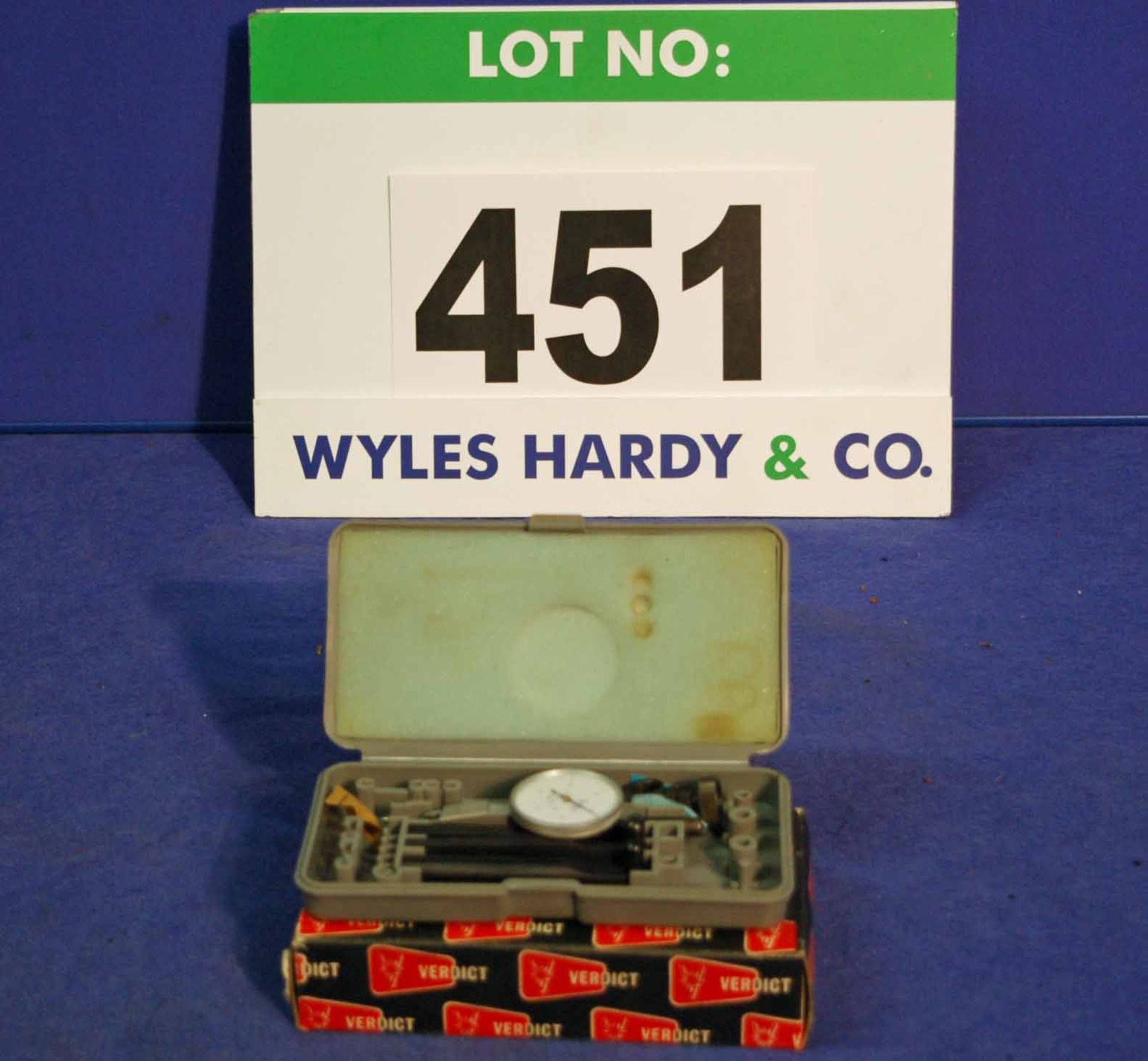 A VERDICT Model T2 0-.030 inch Dial Indicating Comparator Gauge in Plastic Case and Original Box