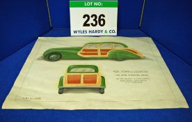 A Colour Design Artwork of The Bristol 'Woody' 1948 Shooting Brake showing Side and Rear Views,