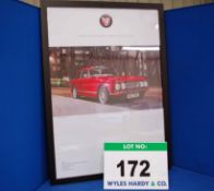 A Framed and Glazed Promotional Poster depicting A Red Bristol 411 S4 Saloon