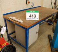 A 2M x 900mm Steel Framed Timber Topped Workshop Bench with fitted Single Door Cupboard to Left Hand