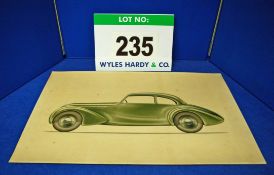 A Colour Design Artwork of A Bristol 400 Saloon, Printed onto Card