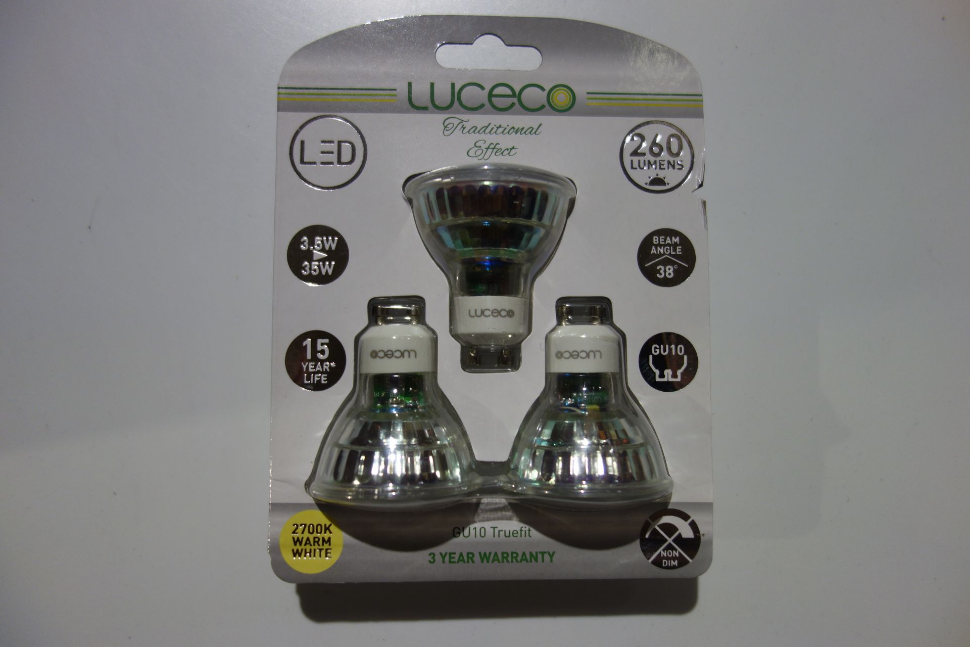 150 X Luceco LGW3G26/3-LE JX LED GU10 Lamps 3.5 35W 260 Lumens 2700K