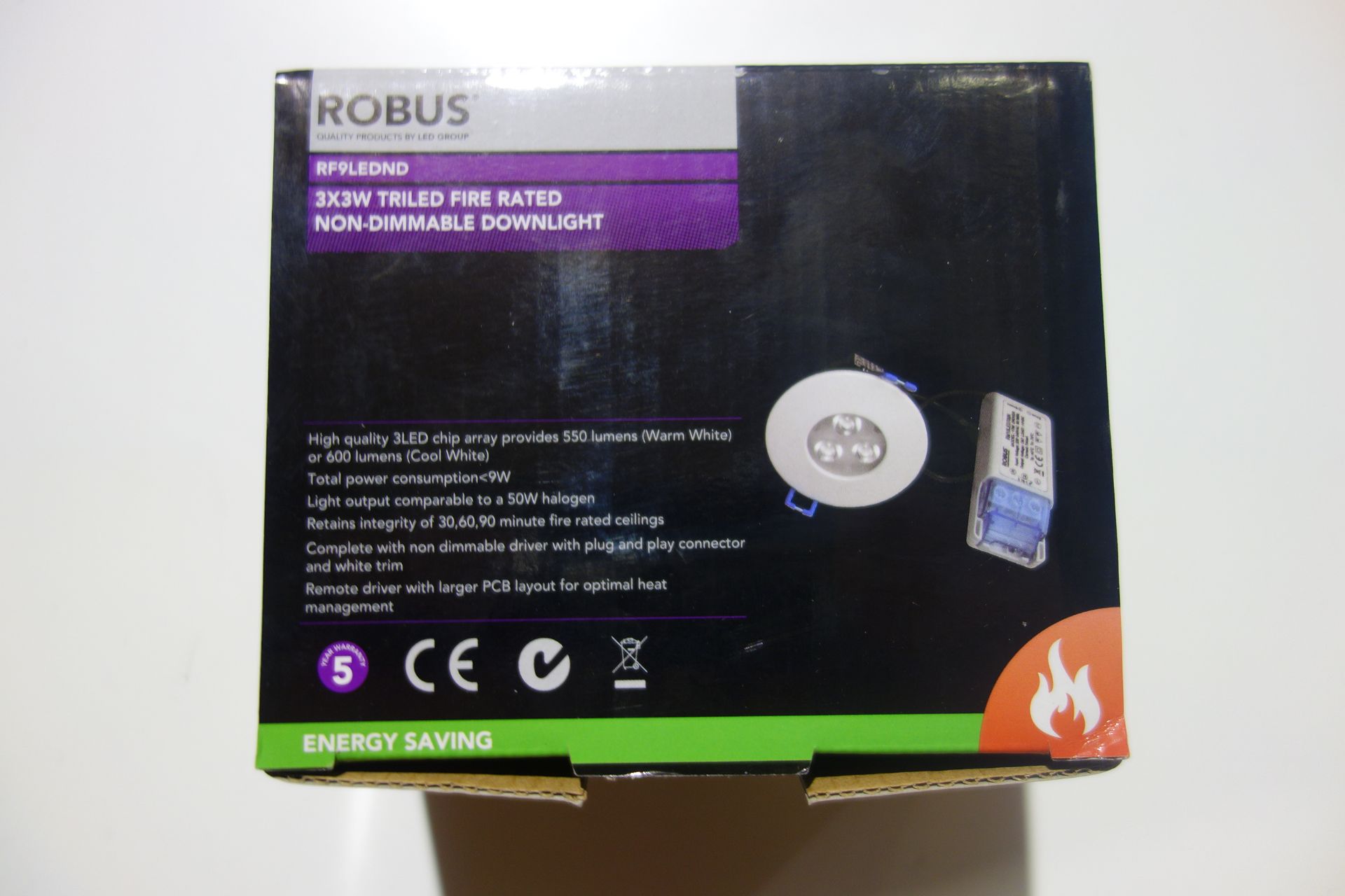 20 X Robus RF9LEDND 3 X 3 W Triled Fire Rated Downlights Non-Dimmable Cool White C/W Driver