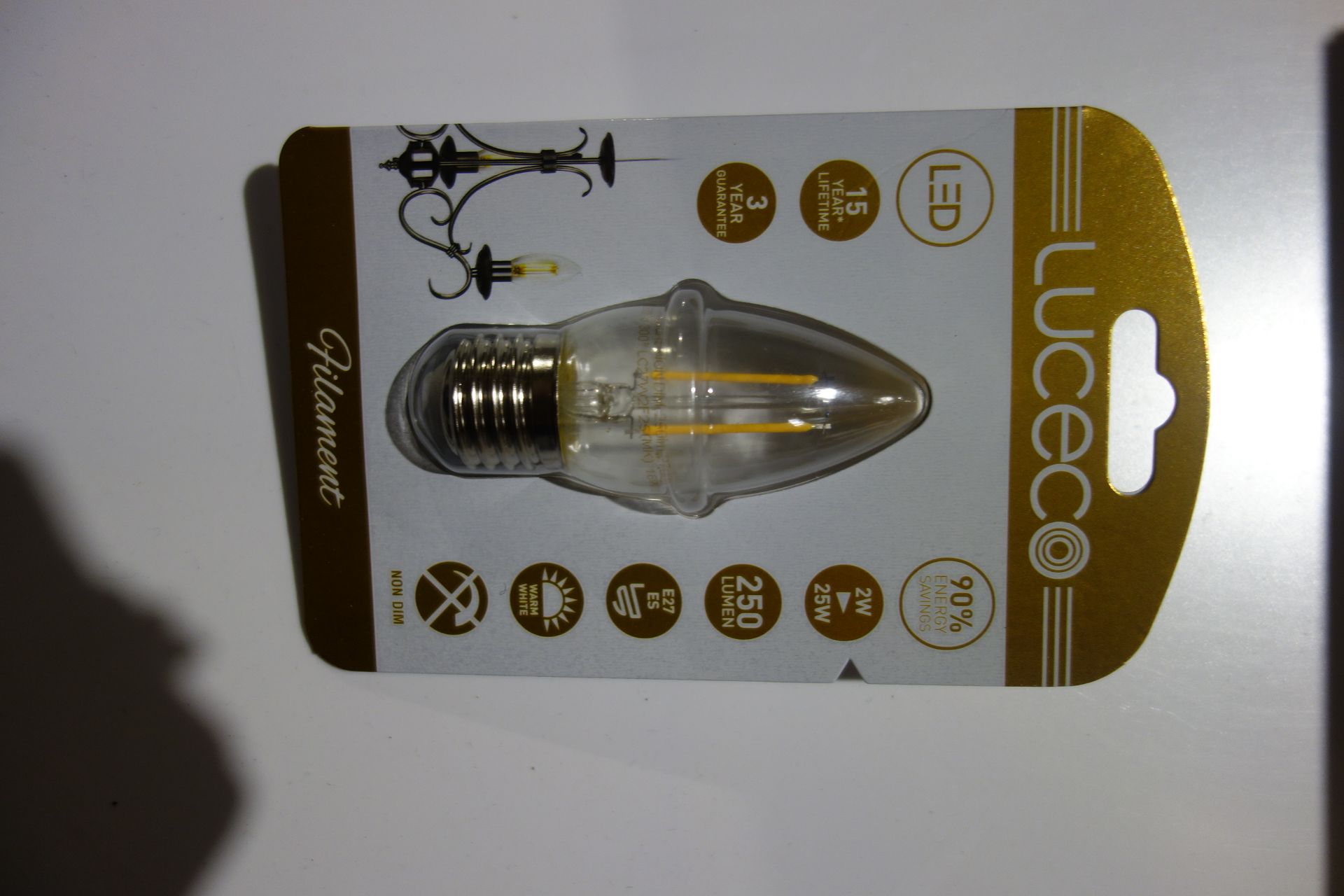 100 X Luceco LC27W2F25-LE MK LED Candle Lamp 250 Lumens 2W 25W E27 Fitting Filament