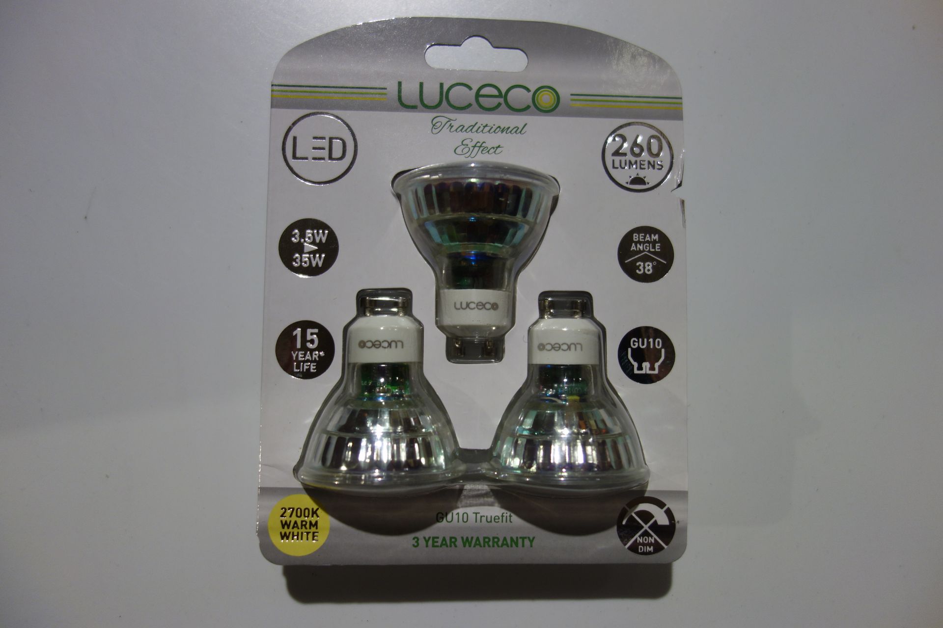 150 X Luceco LGW3G26/3-LE JX LED GU10 Lamps 3.5 35W 260 Lumens 2700K