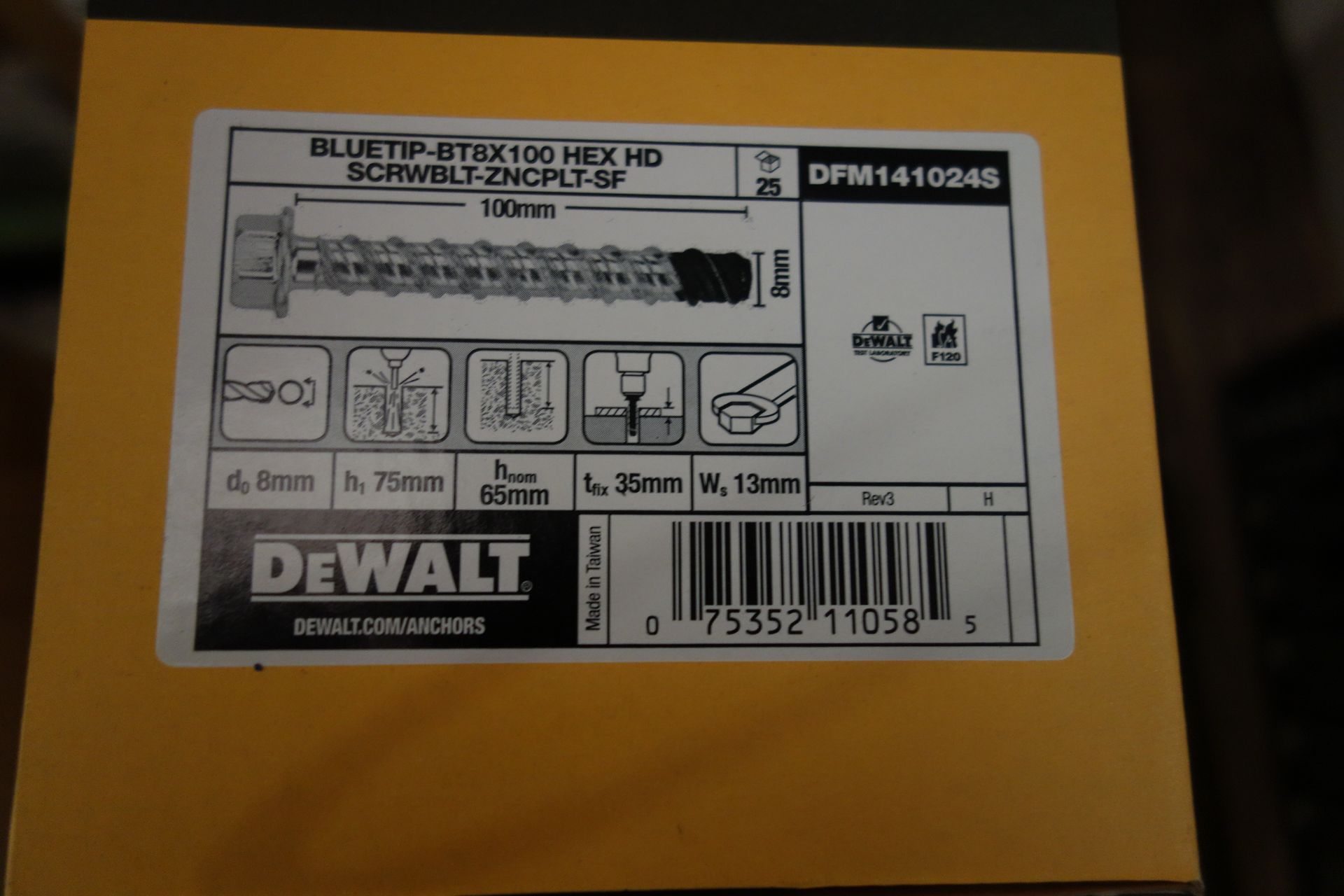 16 X Boxes Of Dewalt DFM1410245 Blue Tip BTAX 100 HEX Head Screw Bolts 100MM Long 8MM Diameter 25