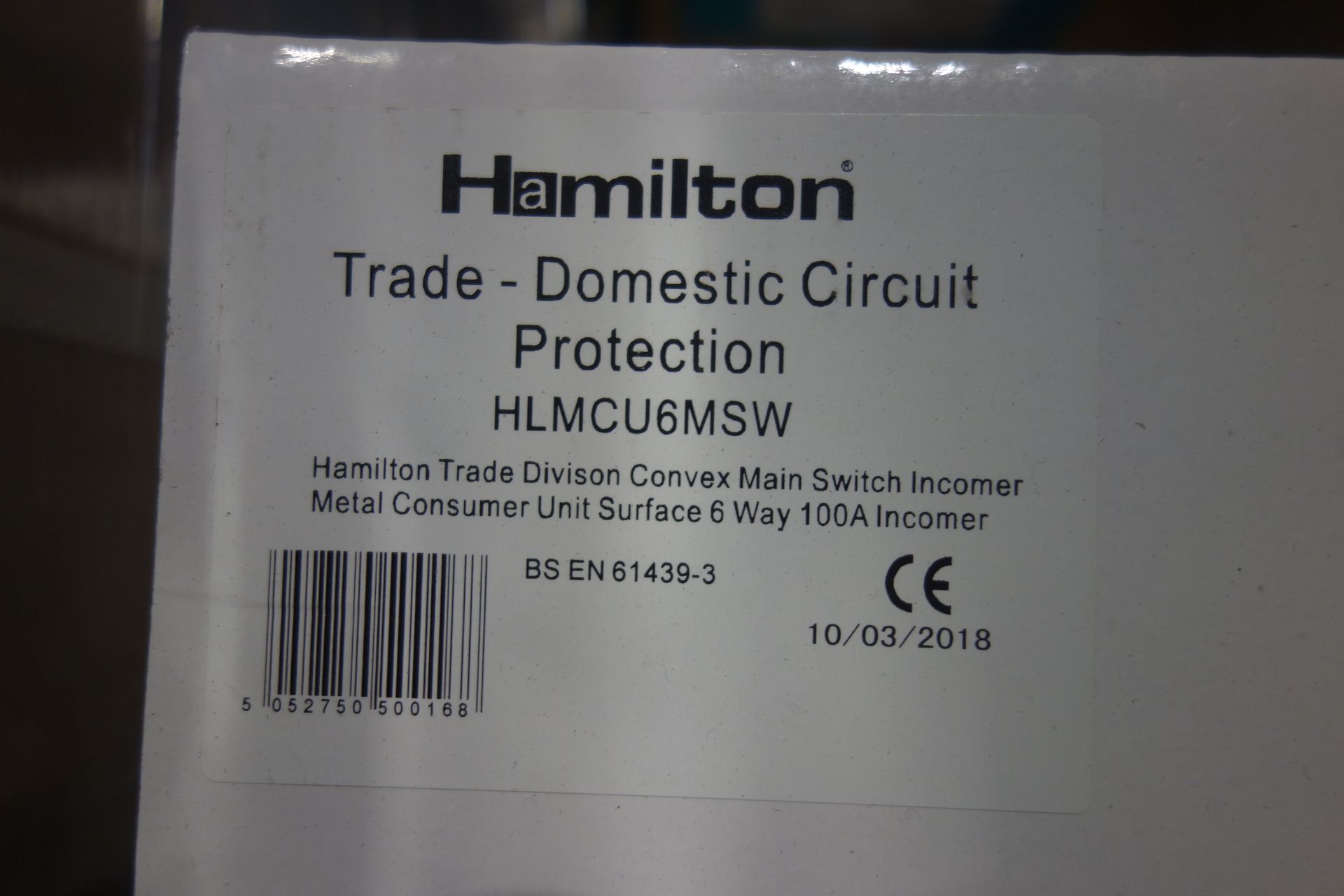 2 X Hamilton HLMCU6M5W Metal Consumer Unit C/W Mains Switch Incomer 6W 100A Incomer