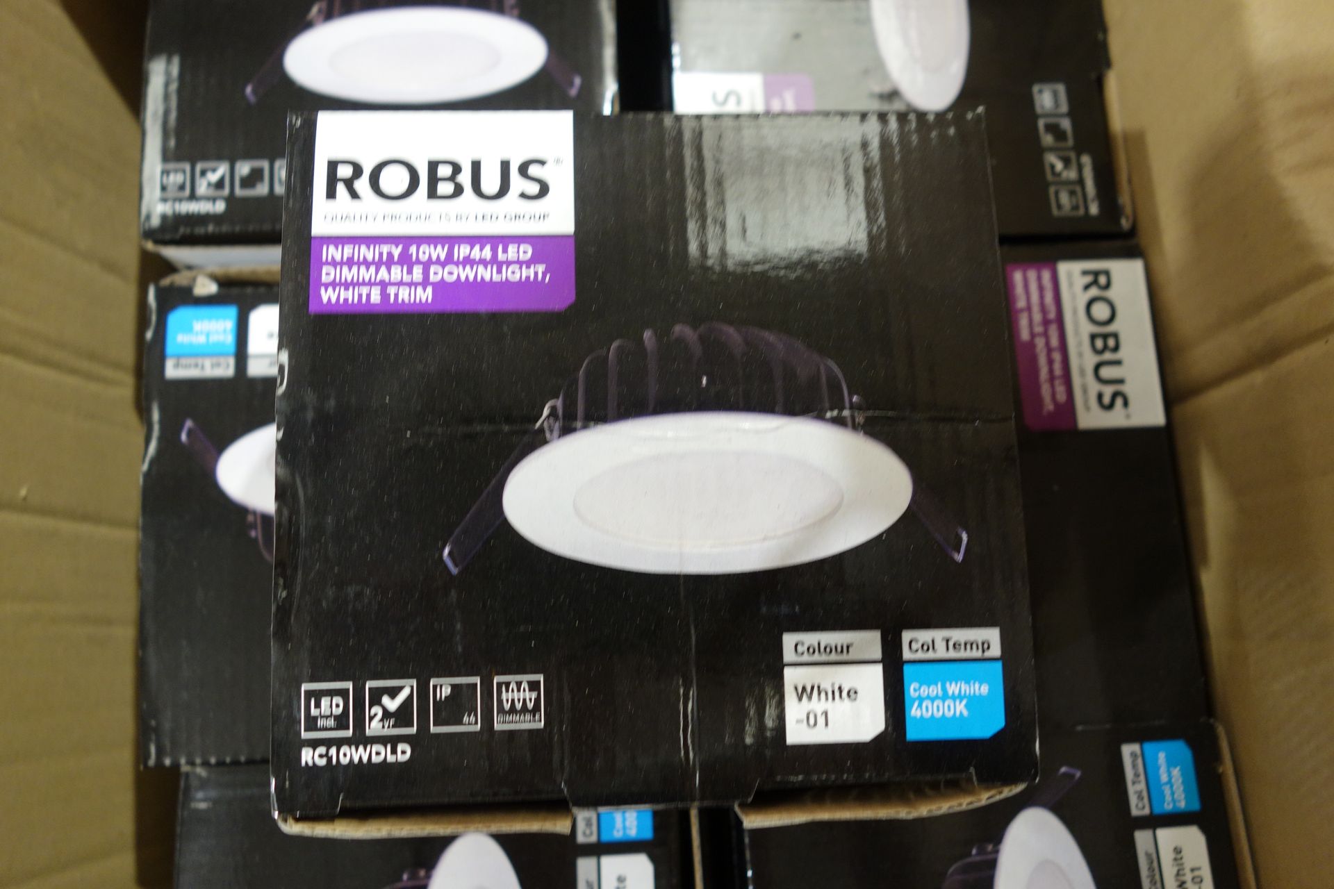 17 X Robus RC10WDLD LED 10W Infinity Dimmable Downlights. White Trim 4000k