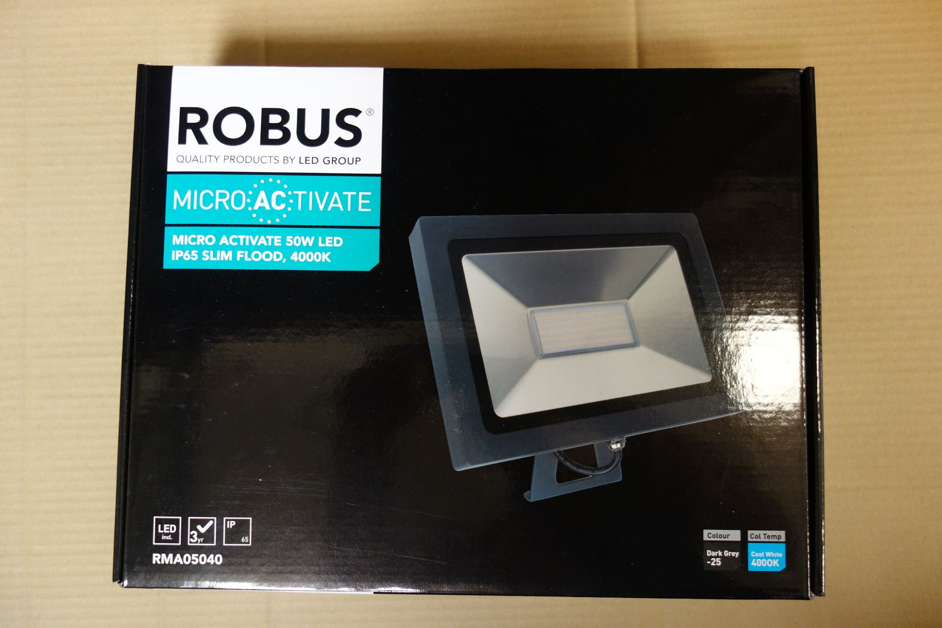 5 X Robus RMA05040 Micro Activate 50W LED Slim Flood IP65 4000K Dark Grey Body Cool White