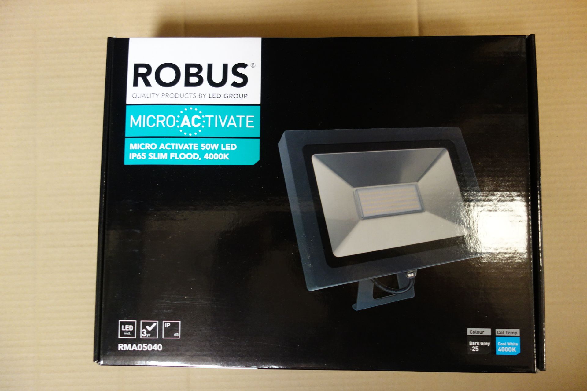 5 X Robus RMA05040 Micro Activate 50W LED Slim Flood IP65 4000K Dark Grey Body Cool White