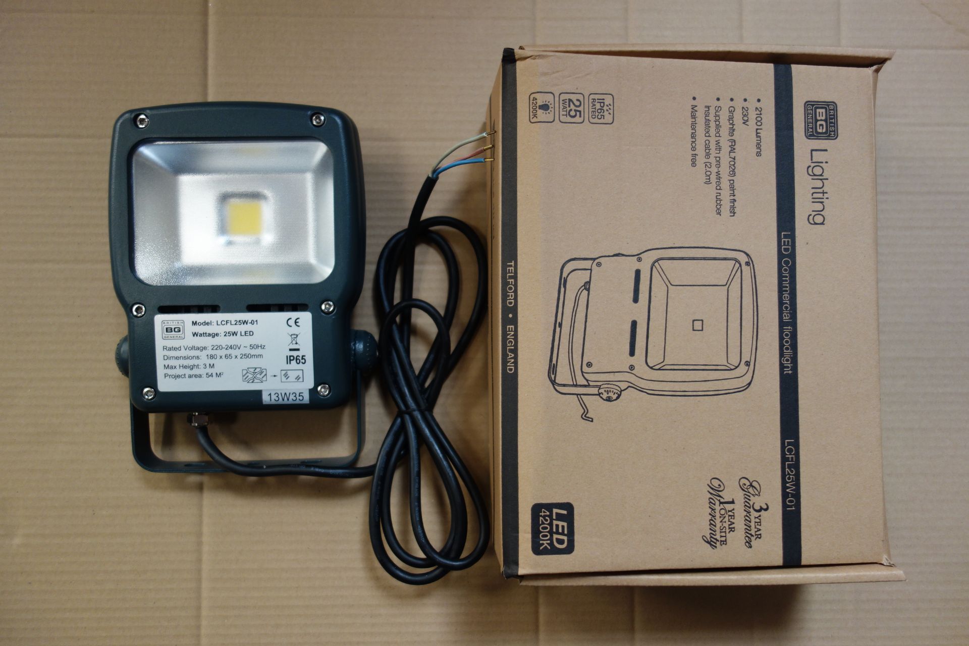 6 X British General LCFL25W-01 LED 25W Commercial Floodlight Graphile Finish C/W Rubber Insulated
