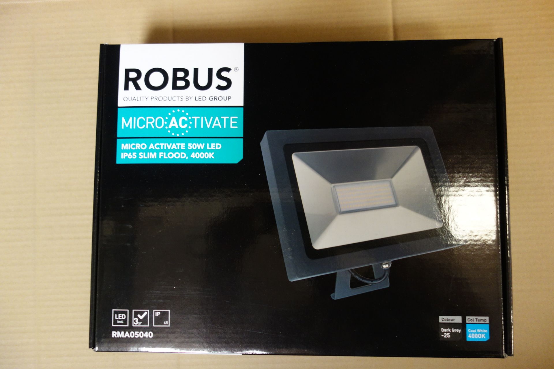 5 X Robus RMA05040 Micro Activate 50W LED Slim Flood IP65 4000K Dark Grey Body Cool White