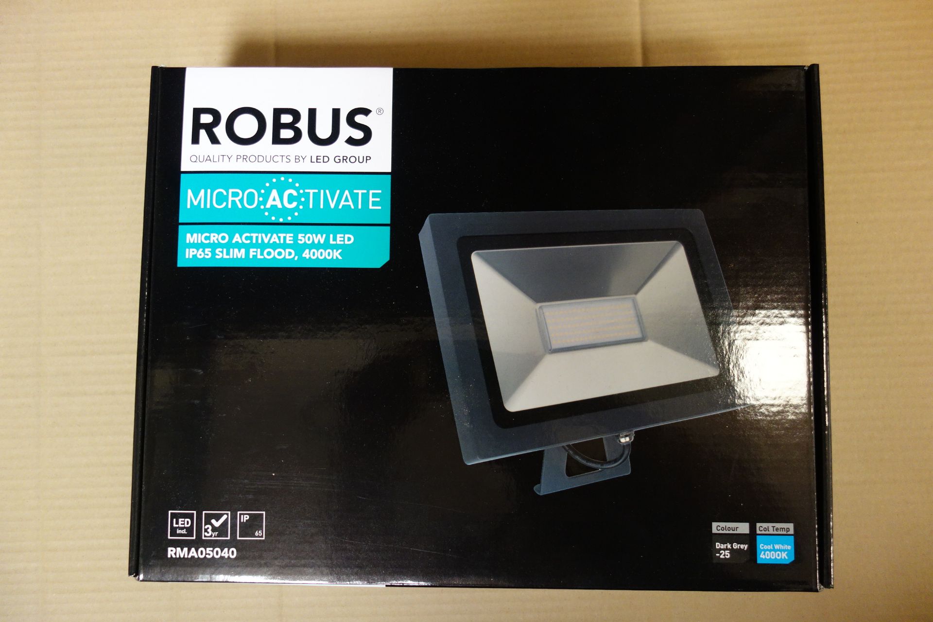 5 X Robus RMA05040 Micro Activate 50W LED Slim Flood IP65 4000K Dark Grey Body Cool White