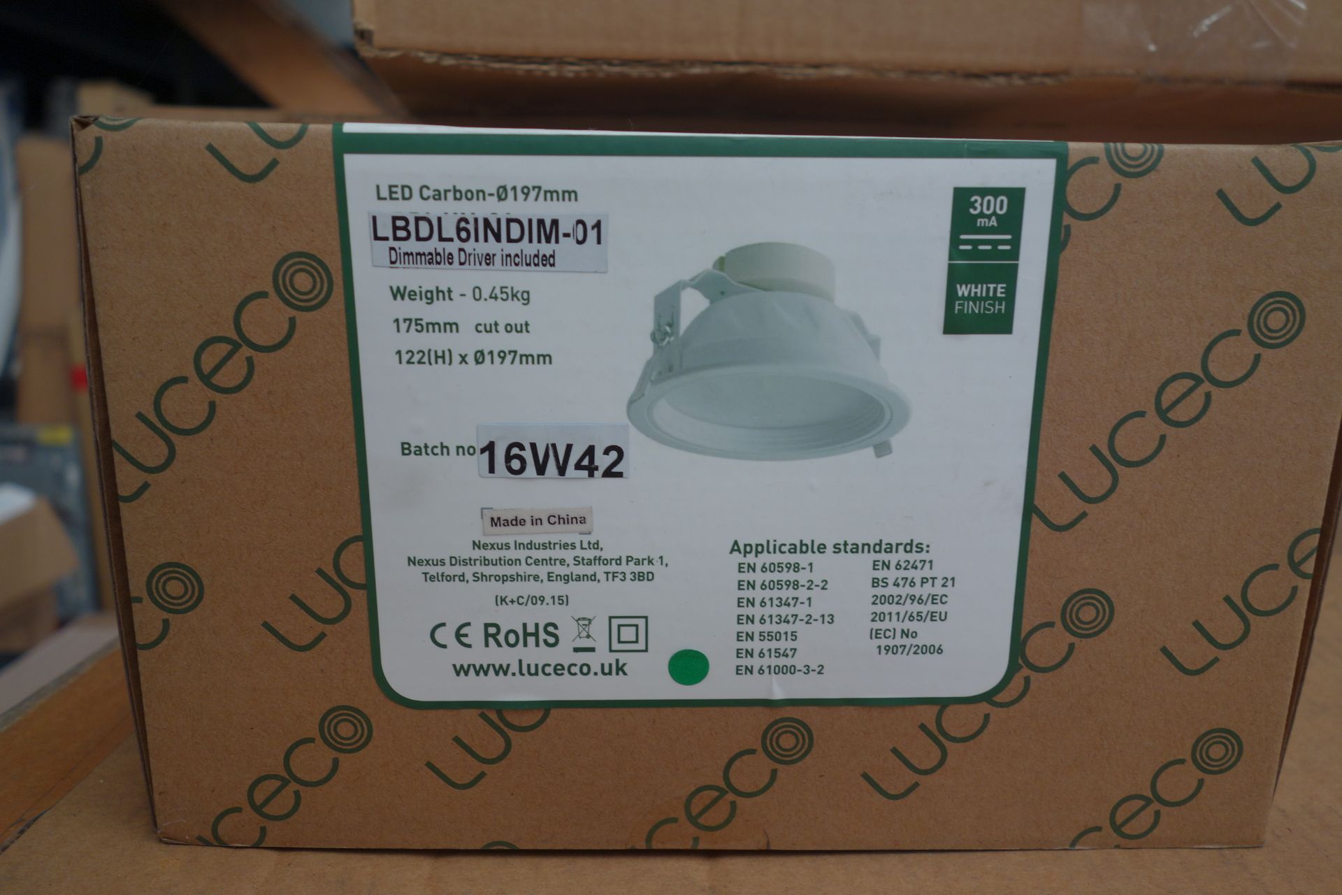 24 X Luceco LBDL6INDIM-01 12W LED Downlight 197MM Diameter c/w Dimmable Driver 4200K White Finish