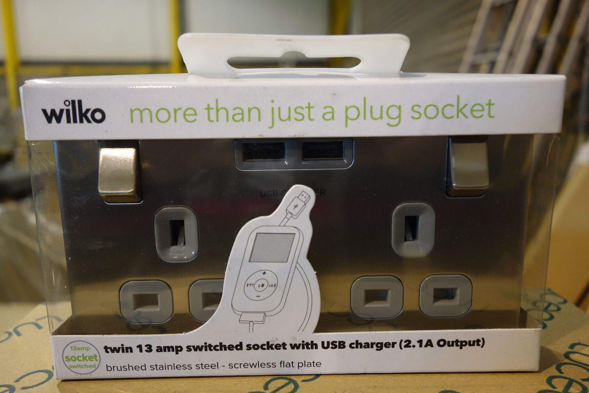 10 X Wilko 13AMP 2G Switched Socket With 2 X USB Charges 2.1A Output Brushed Stainless Steel Grey
