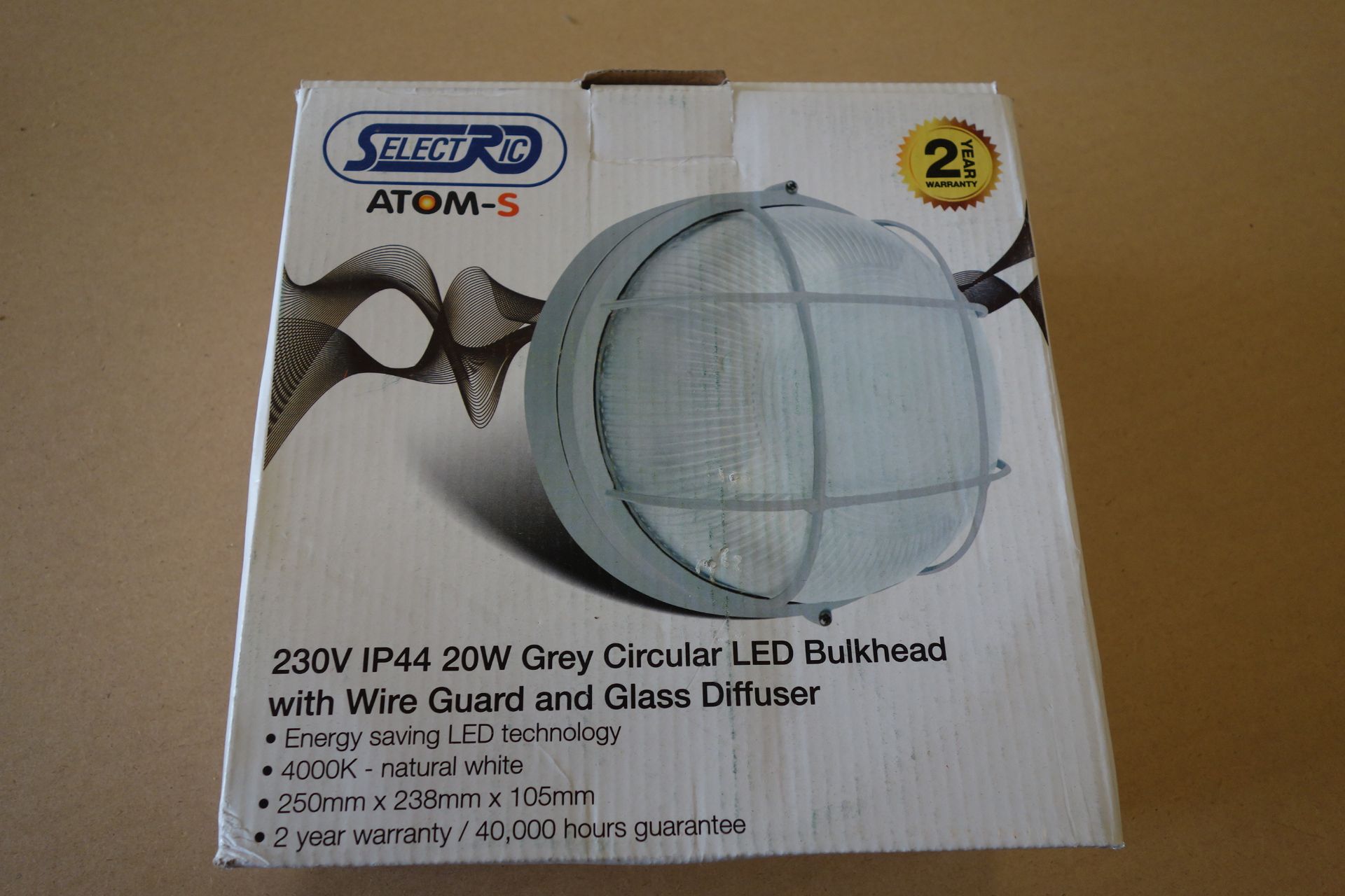 20 X Select ATOM-S-1 20W LED Grey Circular Led Bulkhead With Wire Guard + Glass Deffuser 4000K 250MM