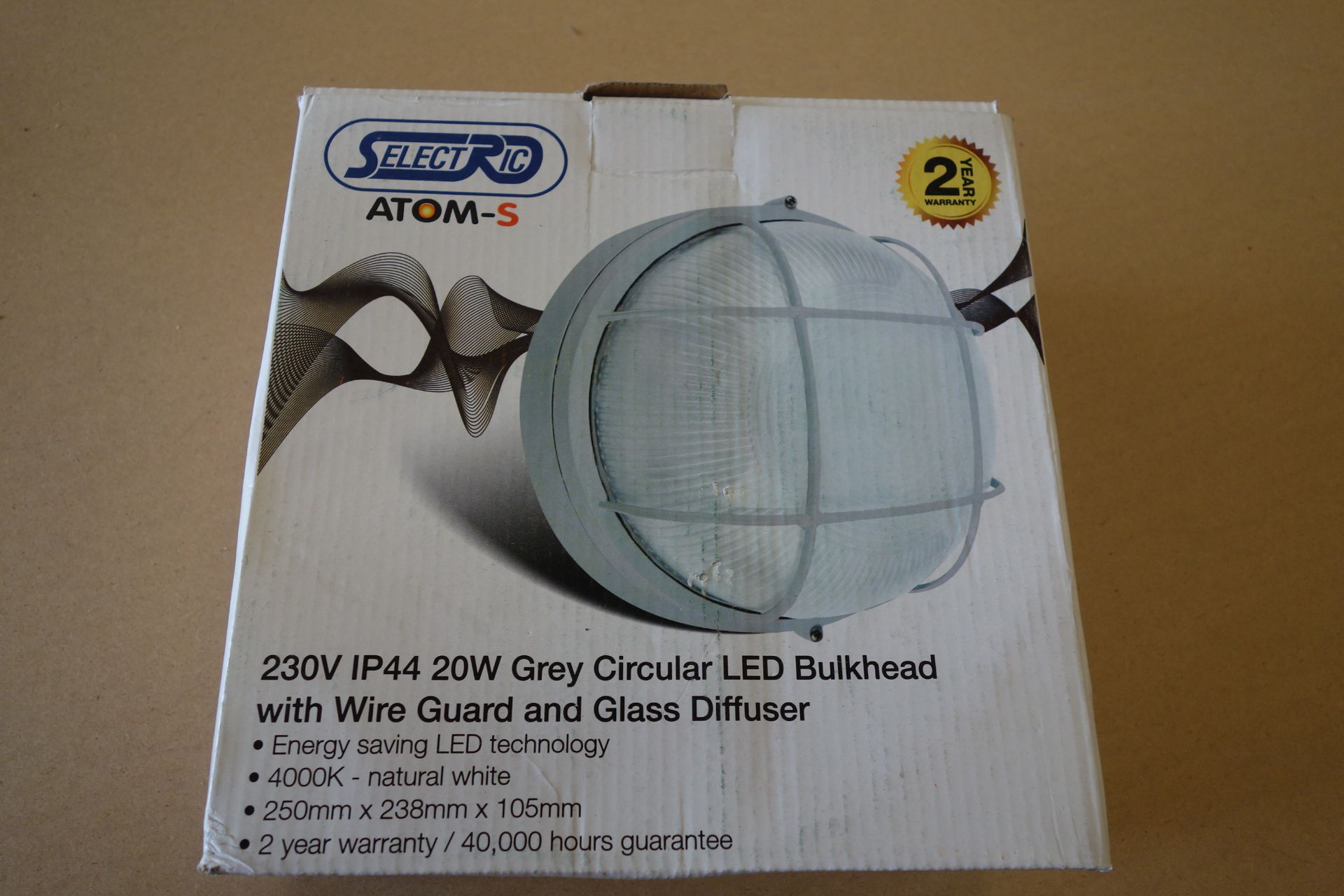 20 X Select ATOM-S-1 20W LED Grey Circular Led Bulkhead With Wire Guard + Glass Deffuser 4000K 250MM