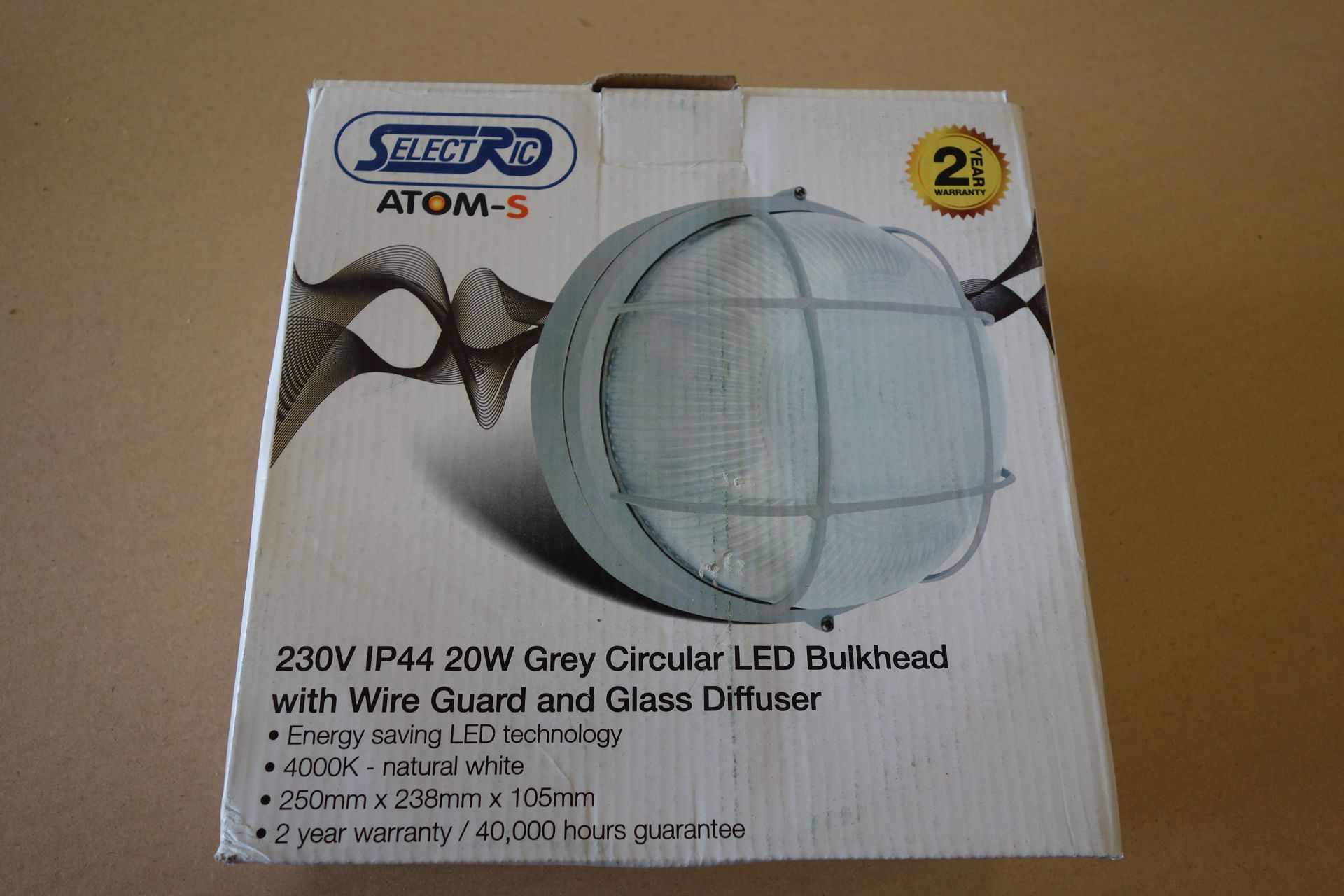 20 X Select ATOM-S-1 20W LED Grey Circular Led Bulkhead With Wire Guard + Glass Deffuser 4000K 250MM