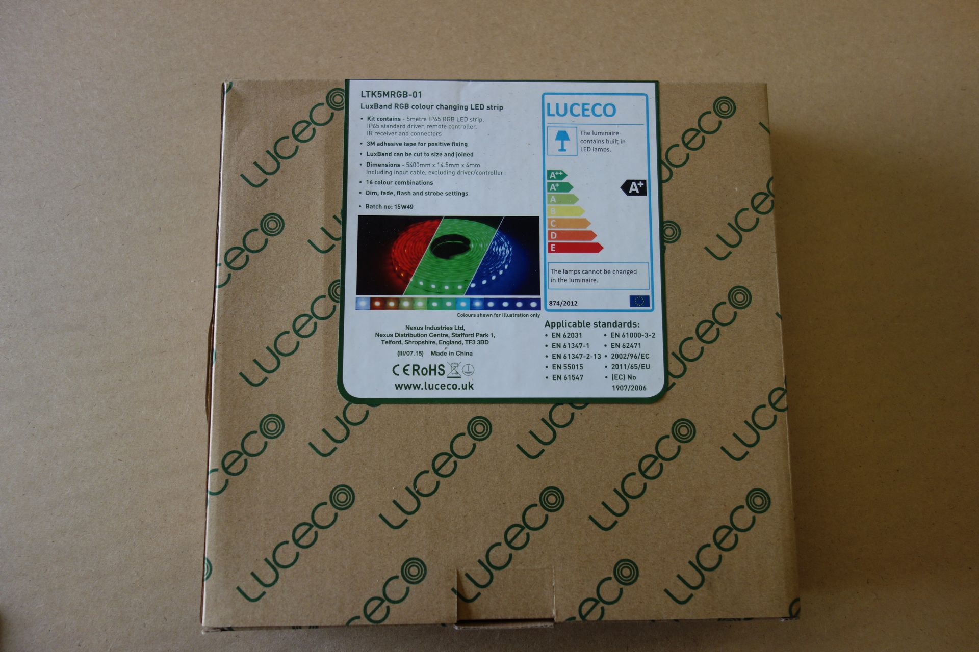 5 X Luceco LTK5MRGB-01 LUX-Band RGB Colour Changing LED Strip IP65 C/W Driver Romote Controller IR