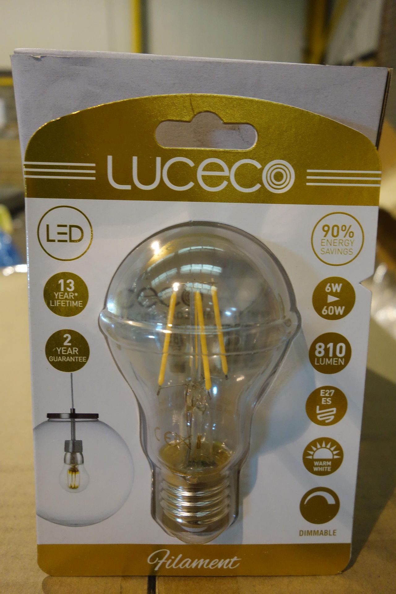 100 X Luceco LAD27W6F81-LE MK LED 6W 810 Lumen Filament Lamps Dimmable E27 Fitting