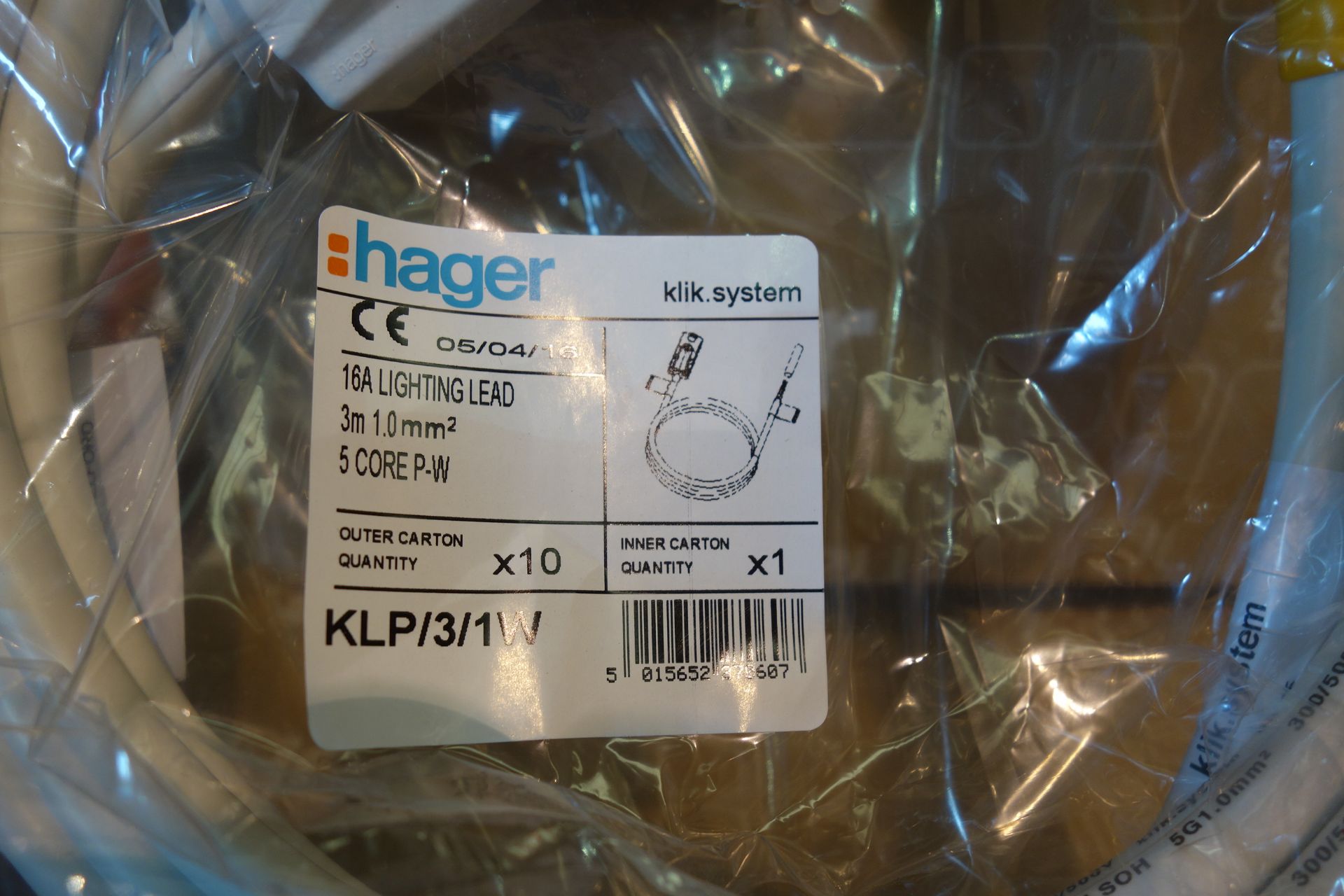 30 X Hager KLP/3/1W 16A Lighting Lead 3M 1.0MM 5 Core P.W White For Klik System