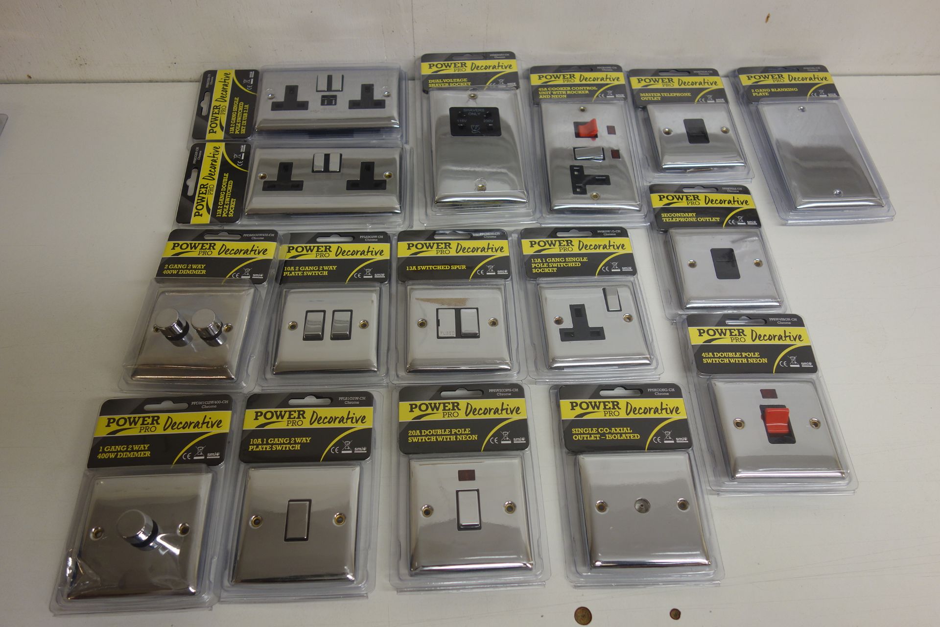 1 X Full House Pack Of SMJ Power Pro Decorative Switches + Sockets In Polished Chrome