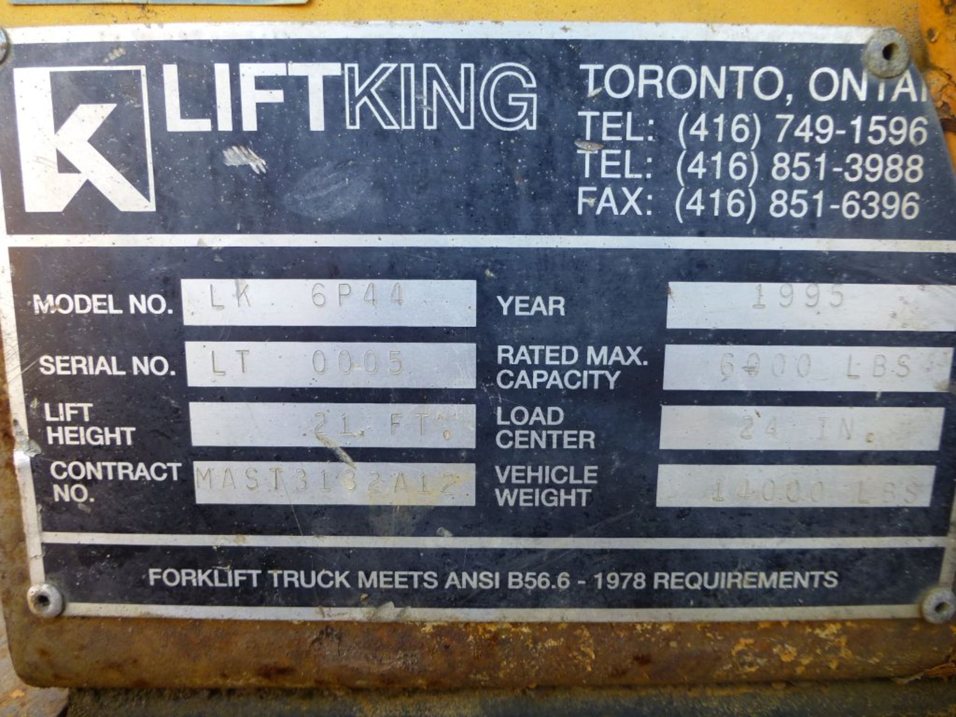 K Lift King Rough Terrain 4 Wheel Drive Forklift; Model No. LK 6P44; Serial No. LT 0005; Mfg: - Image 24 of 25