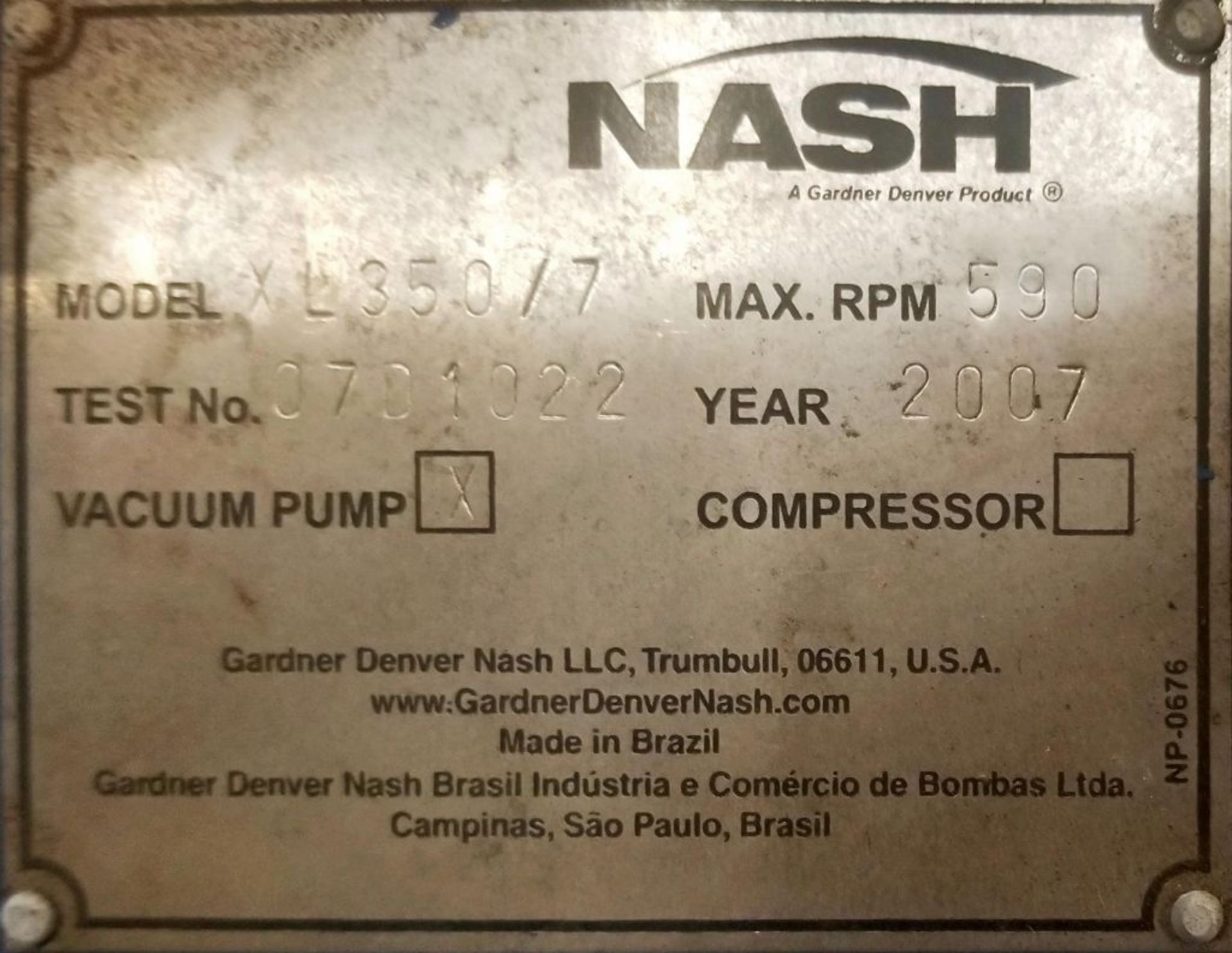 Nash Vacuum Pump|Model No. XL350/7; 590 RPM|Lot Loading Fee: $5.00 - Image 7 of 7