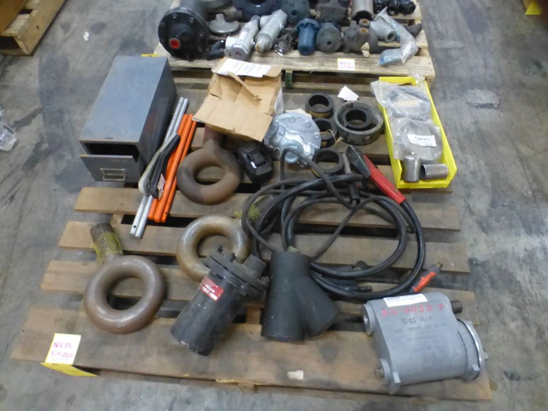 Lot of Assorted Components|Includes:; Large Eye Bolts; Rods; Steam Trap; Single Drawer|Lot Loading F