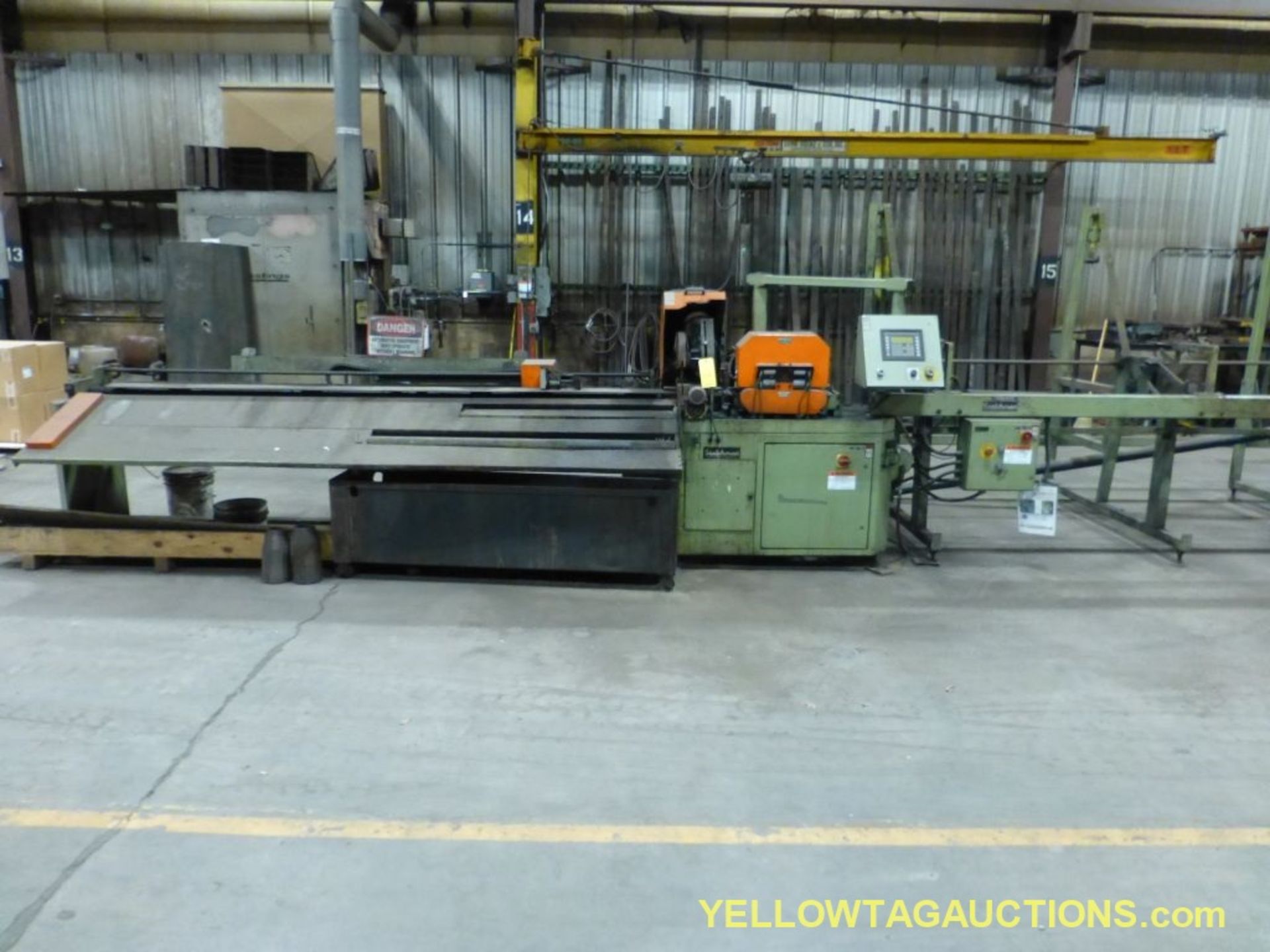 Scotchman CNC Cold Saw w/Infeed and Outfeed Conveyor