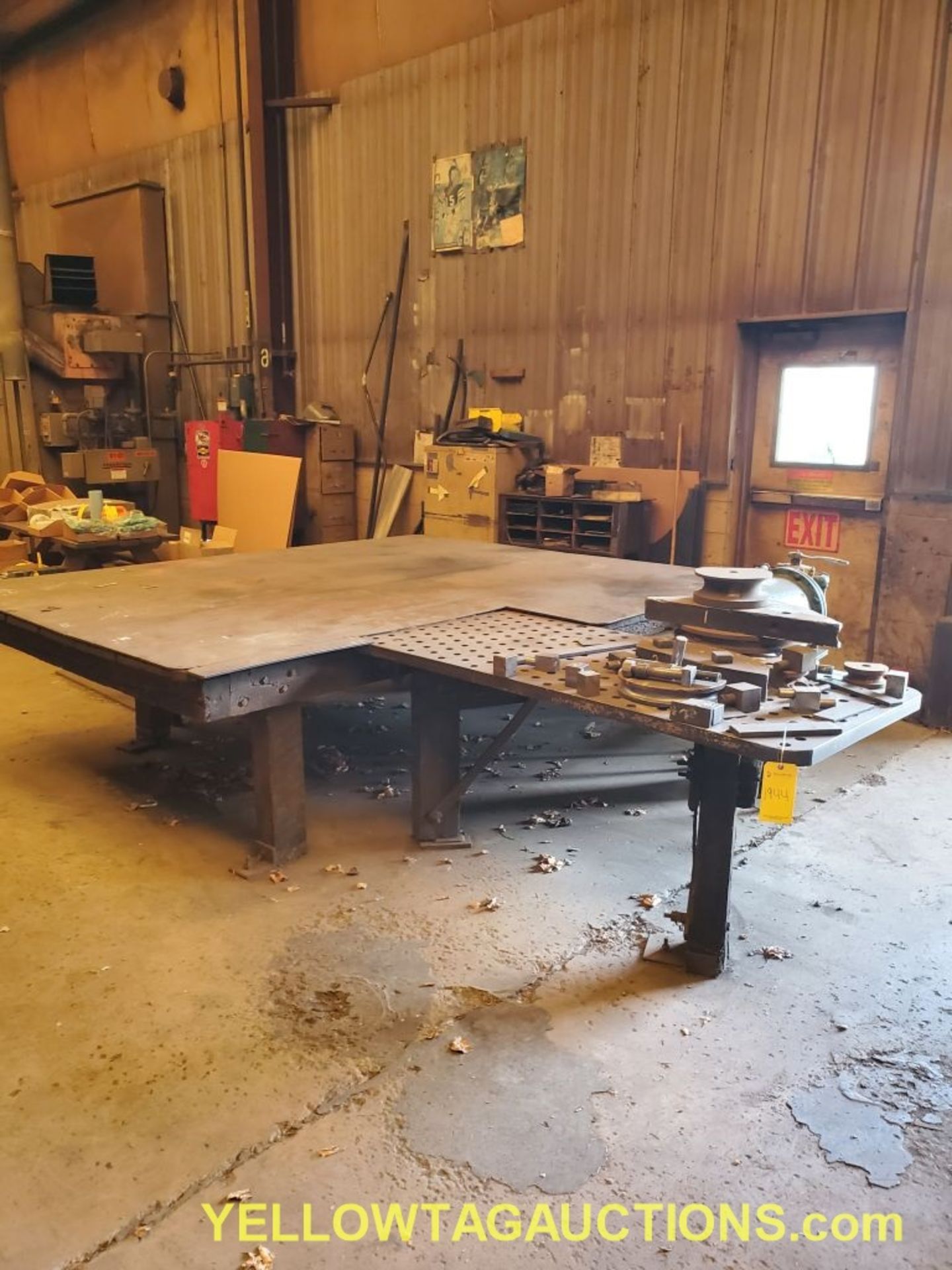 Metal Table w/Pipe Bender and Attached Lathe Machine