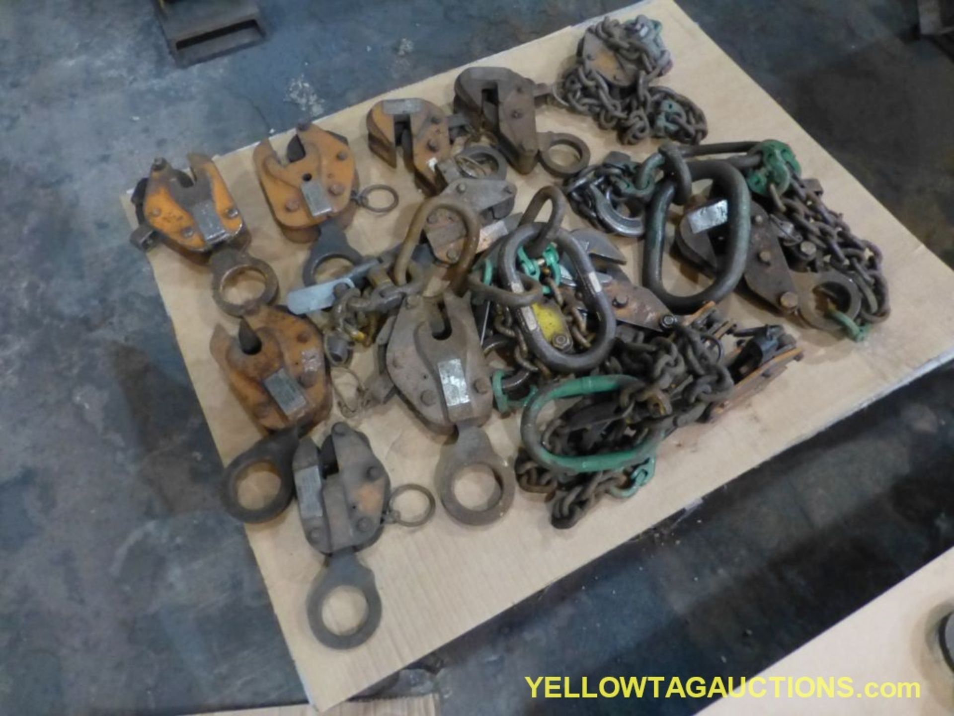 Lot of Assorted Lifting Clamps and Chain Slings