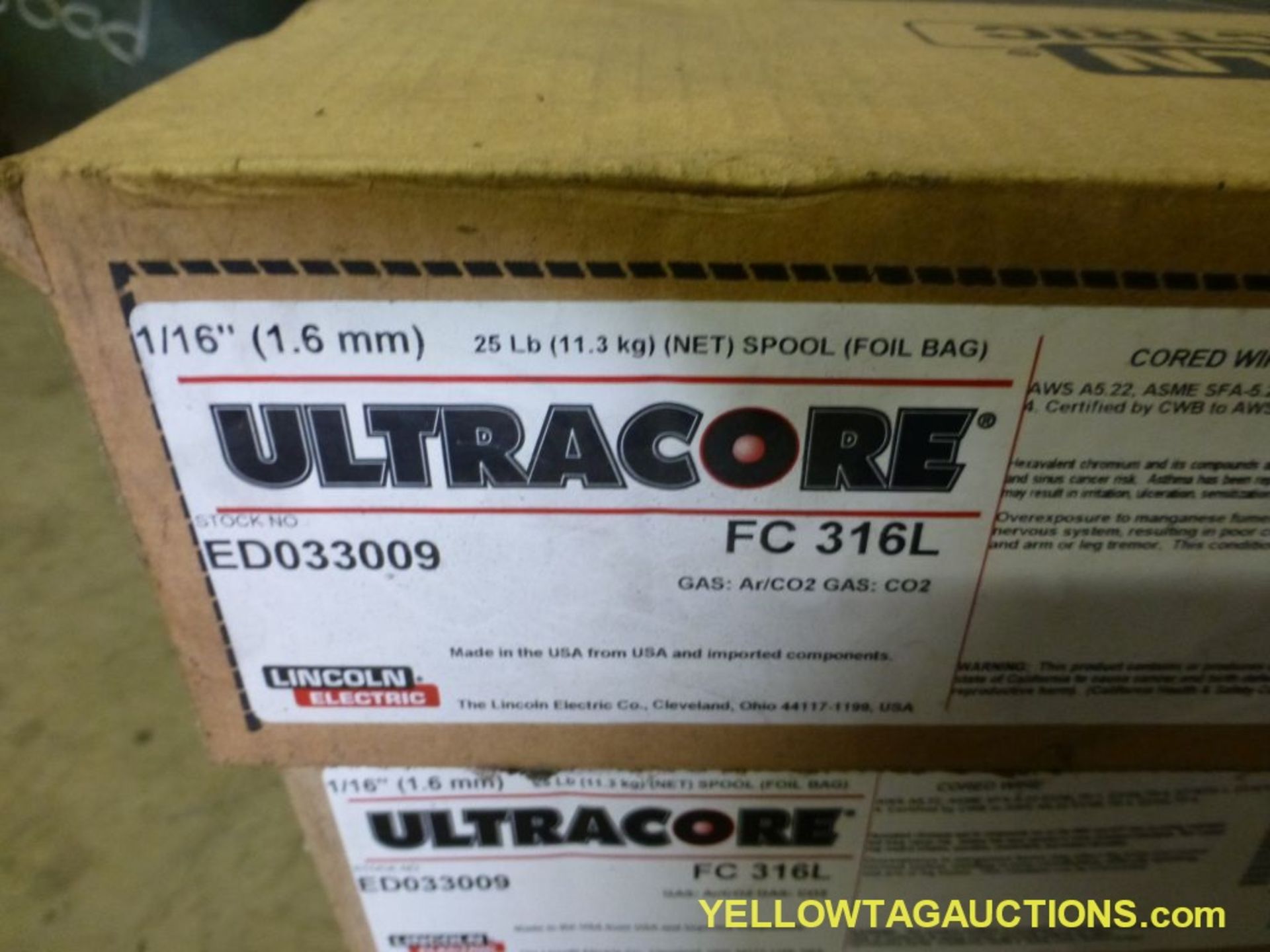 Lot of (58) Boxes of Lincoln Electric Ultra Core Alloy Steel | Model No. FC 316L; New Surplus - Image 3 of 3