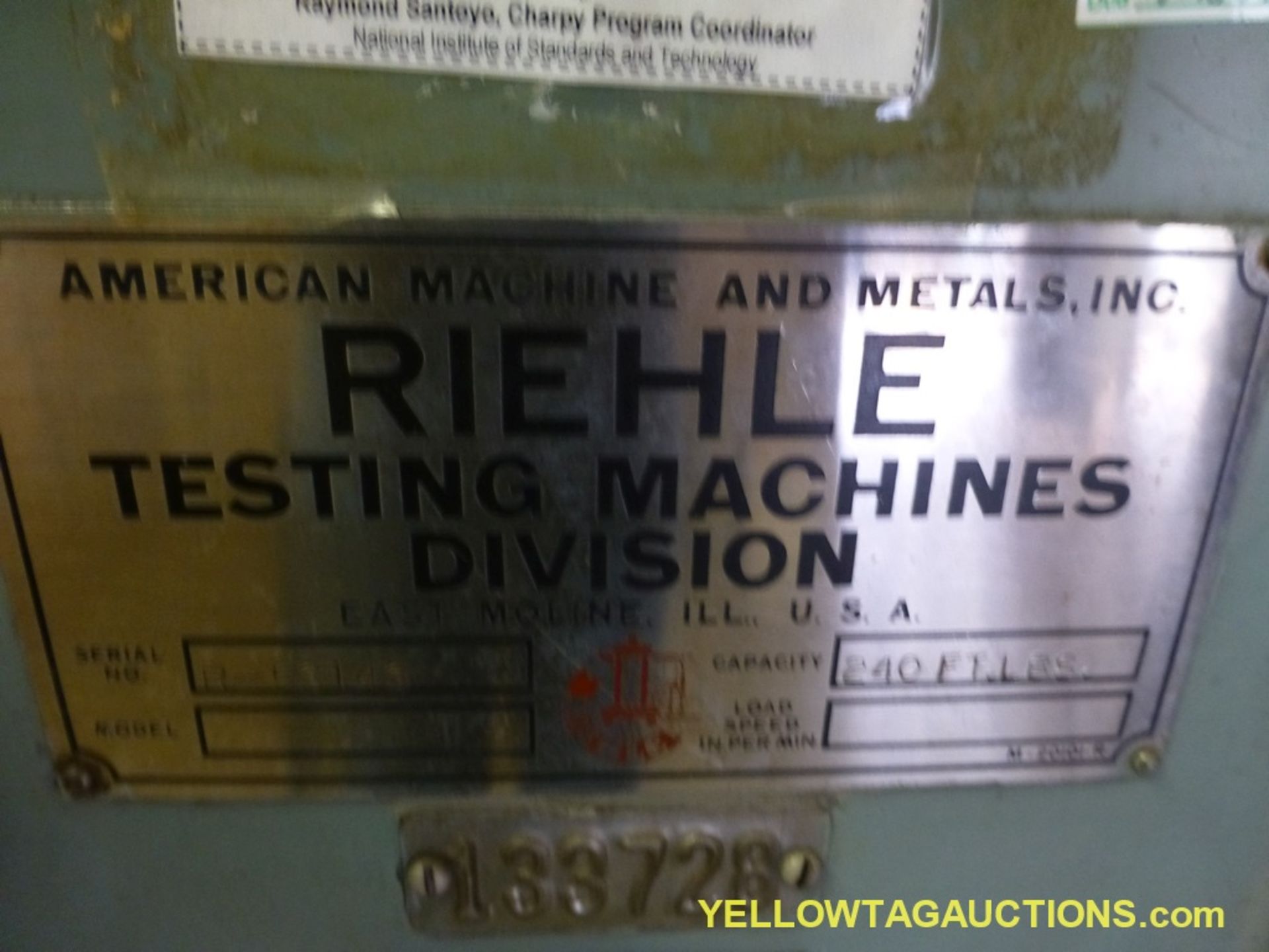 Riethle Impact Testing Machine | Serial No. R-53143; Capacity: 240 lbs/ft - Image 5 of 6